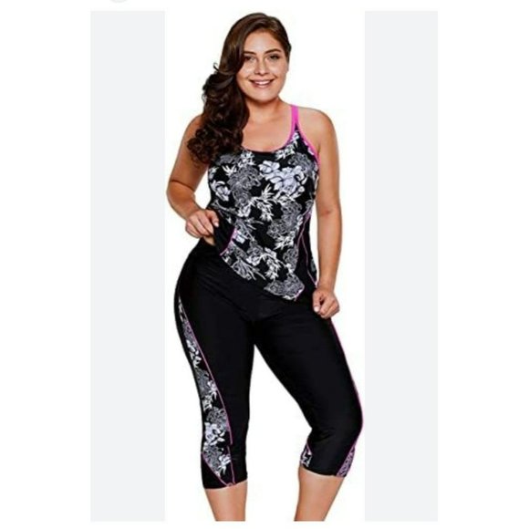 2pc racerback tank top and Capri bathing suit swim suit size Large - Picture 1 of 12